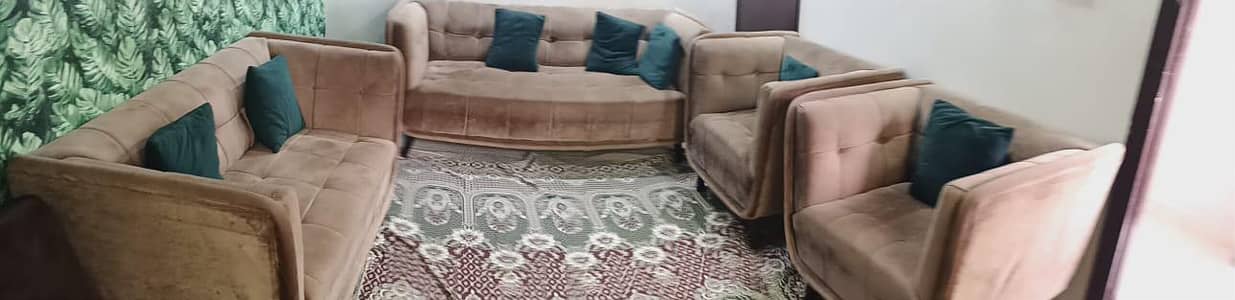 Camel brown velvet fabric sofa set