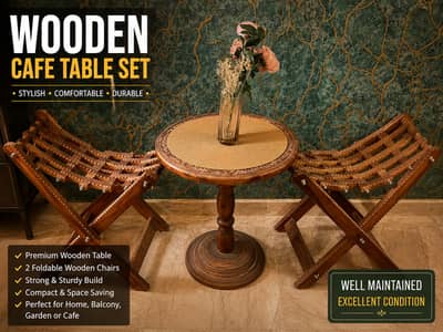Wooden Side Table Along With x2 Chairs