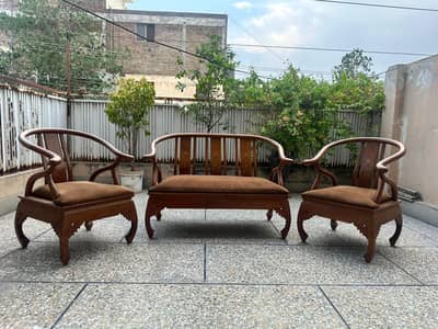 Antique Chinese 5-Seater Sofa Set - Sheeshame wood with brass inlay