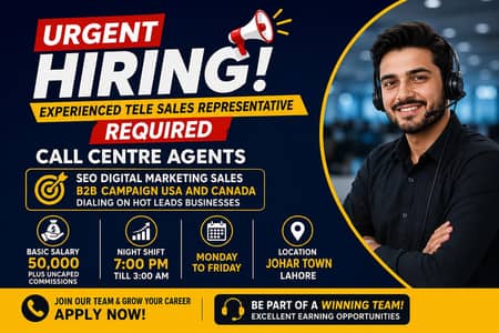Experienced Telesales Reps required B2B Night shift 50k +  Johar town