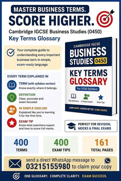 Cambridge IGCSE Business Studies (0450) 2026 GLOSSARY