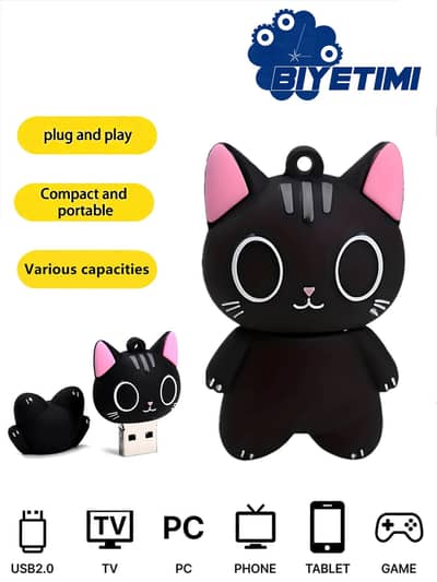 New Biyetimi 128GB Cute Black Cat USB