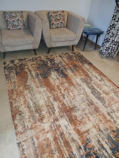 Modern Distressed Area Rug ,carpet 6ft –9ft Rust Navy Beige – Like New