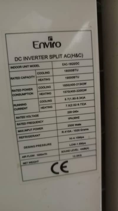 EEnviro 1.5 Ton DC Inverter AC. EAC-18QS/DC with ICE Burg Technology