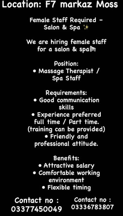 Female staff is required for spa