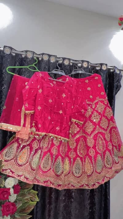 Hot pink Heavy Embroidered Lehenga choli-3 Piece-only Rs. 4000