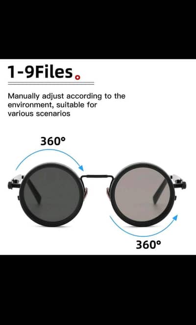 Rotary 9-Level Adjustable Tint Round Lens Fashion Glasses