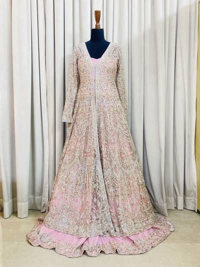 Luxury Designer Bridal Lehenga | 5-Piece Pink Net Gown