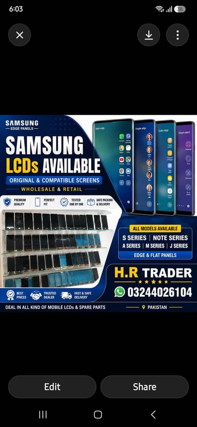 Samsung All model s & note series screens read ad