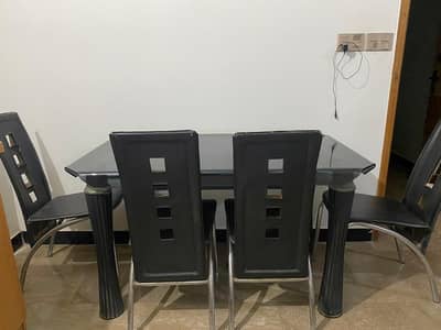 Dining table curve glass imported with 4 chairs