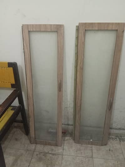 2 pcs, Glass windows with wooden border