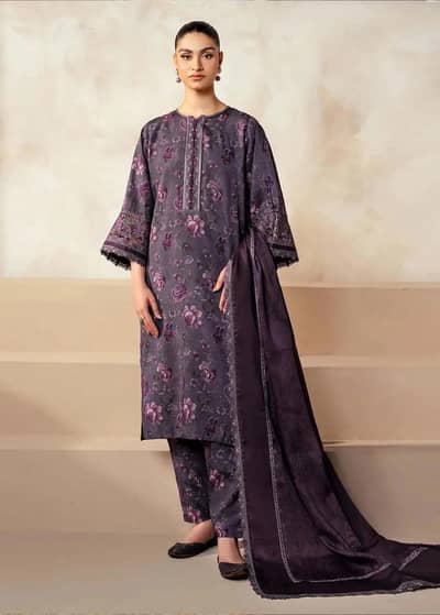 purple Floral lawn 3P Suit for women