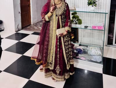 Bridal maroon  frock  and jewellery —