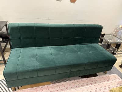 Large Sofa Cum Bed - Green Color | Original Molty Foam | Slightly Used