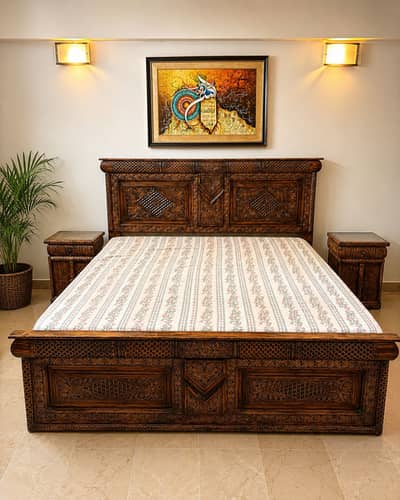 Premium Hand-Carved Swati Bedroom Set (Solid Diar Wood)