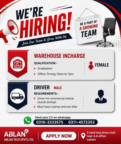 warehouse incharge (Female ) & Driver Male
