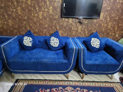 blue velvet sofa set