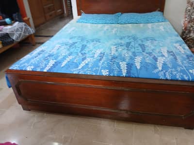 Solid Wooden Double Bed Set with 2 Side Tables