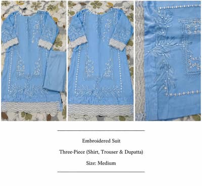 Sky Blue Embroidered 3-Piece Suit – Size Medium