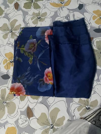 Elegant Navy Blue Floral 2-Piece Unstitched Suit