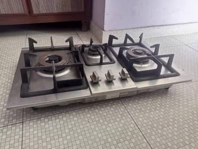 3 Burner Stainless Steel Gas Hob | Heavy Cast Iron Grills