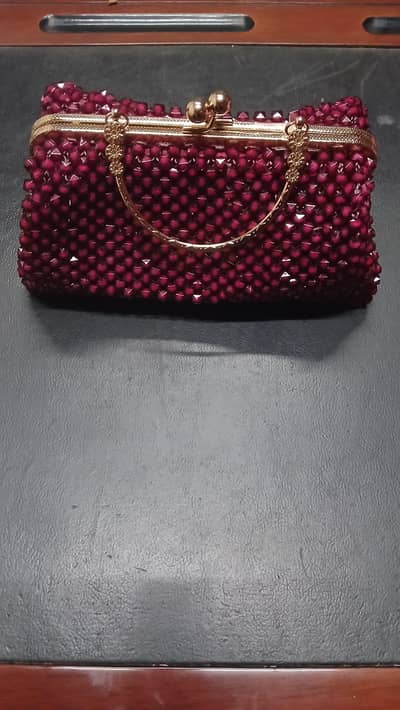 Red Ladies Clutch Bag with Faux Pearls