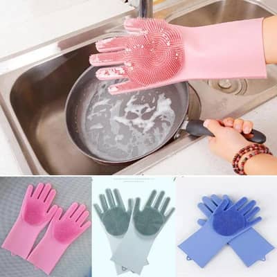 Multipurpose Silicone Dishwashing Gloves with Built-in Scrubber