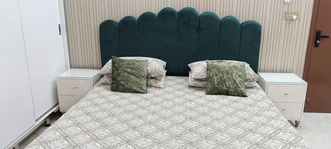 bedset with matress, dressing console and side tables