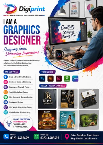 Graphics Designing Flex Printing and Vinyl One-way vision Pasting