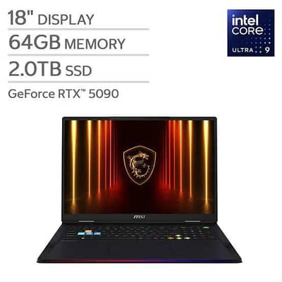 MSI Raider, Core Ultra 9, RTX 5090 24GB, 64GB/2TB, 18" 4K Mini LED