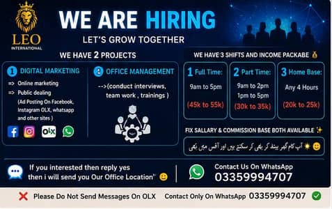 WE ARE HIRING MALE AND FEMALE STAFF FOR PART TIME WORK AND OFFICE WORK