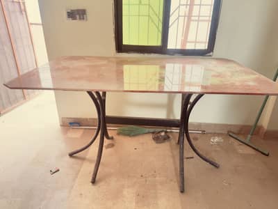 Complete 6 Seater Dining Table Set with Glass Top & Iron Chairs