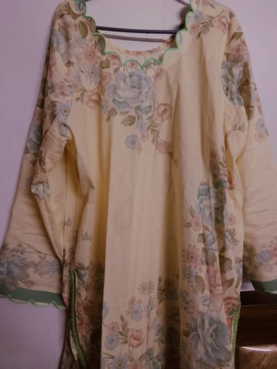 three piece lawn suit with chiffon duppata size large