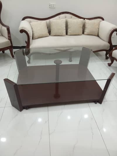 Wooden Glass Top Center Table – Excellent Condition