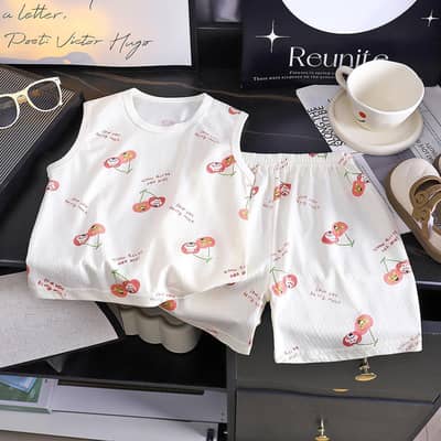 kids vest & shorts set Korean print cotton summer wear