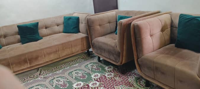 Camel brown sofa set velvet fabric