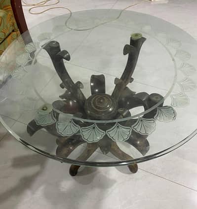 Solid wood with engraved glass top coffee table