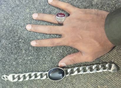 men's pure chandi silver bracelet with siyaah aqeeq original