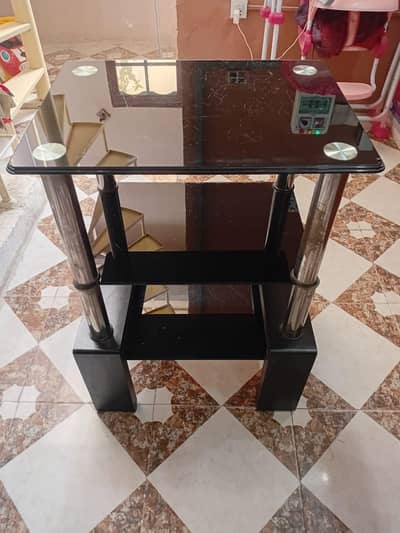 Black Tempered Glass Side Table – Used – Good Condition