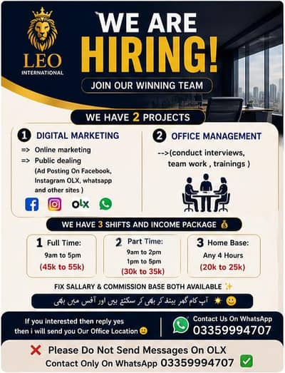 WE HIRING MALE AND FEMALES STAFF FOR OFFICE WORK
