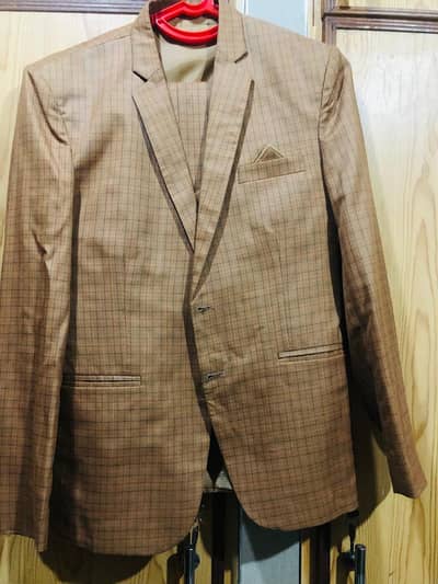 brown check print pant coat
