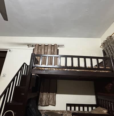 Solid Wood Bunk Bed with Staircase