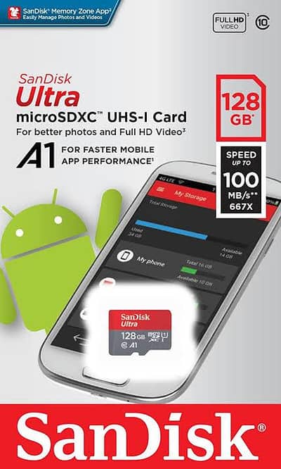 SanDisk 128GB Class 10 Micro SD Card 100 MB / Speed  03120088714