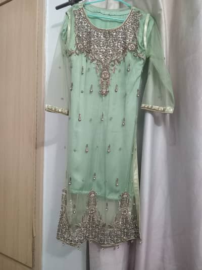 Baat pakki dresss. . . . . 3 pc Apple green with copper embelishment