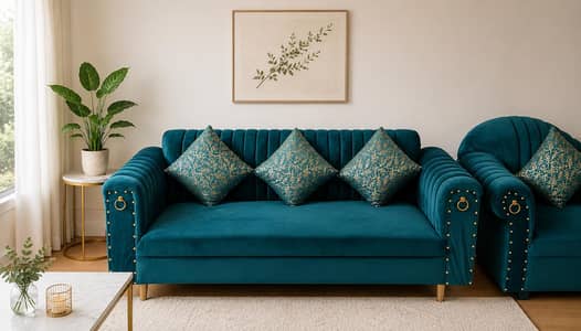 Brand New 7-Seater Luxury Teal Velvet Sofa Set Only set