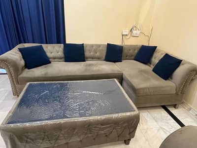 velvet poshish sofa set . 1 couch and 1 table