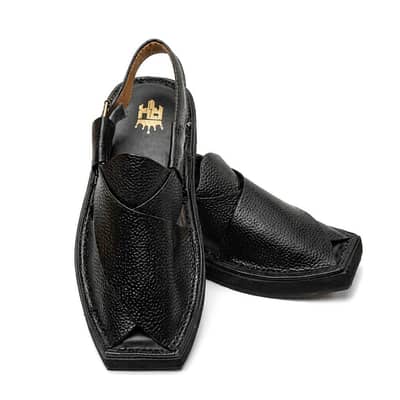 peshawari chappal kaptan danedar black dotted