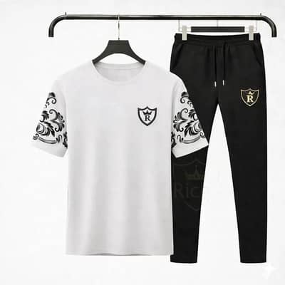 RichMan Royal Summer Tracksuit - White Black Cotton 2Pcs Set