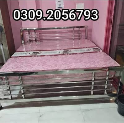 New Stainless steel Double Bed/) Steel king size bed//03092056793
