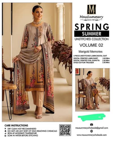 Unstitched Lawn Suit Peach Floral Eid Summer